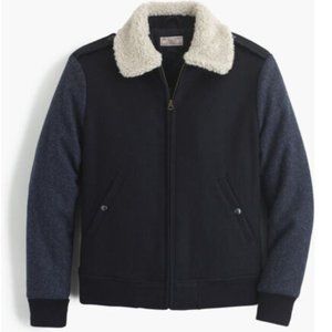 Wallace & Barnes / J.Crew Sherpa Collar Bomber Shearling Jacket, Small, Navy